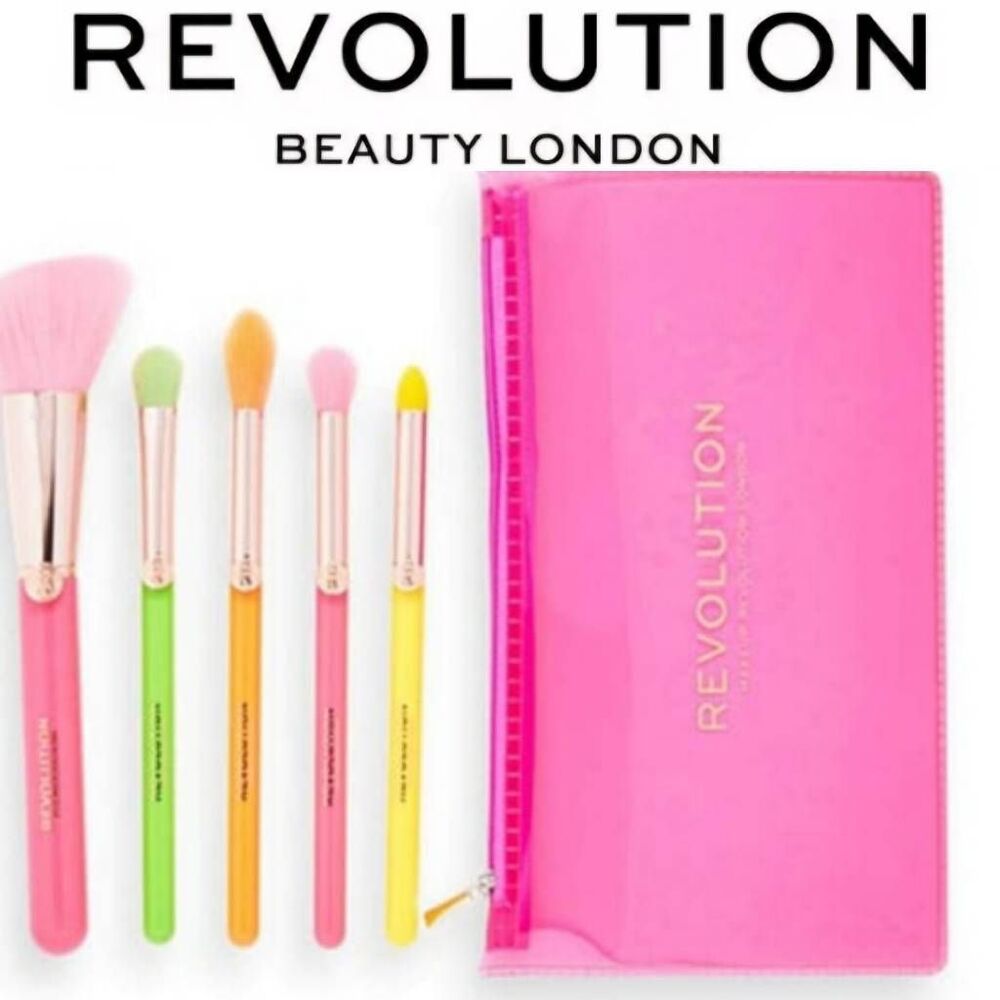 Revolution Beauty Neon Heat Makeup Brush Set w/Pouch